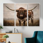 Texas Longhorn Wall Art Canvas Print | Brown Horned Bull Rustic Western Decor