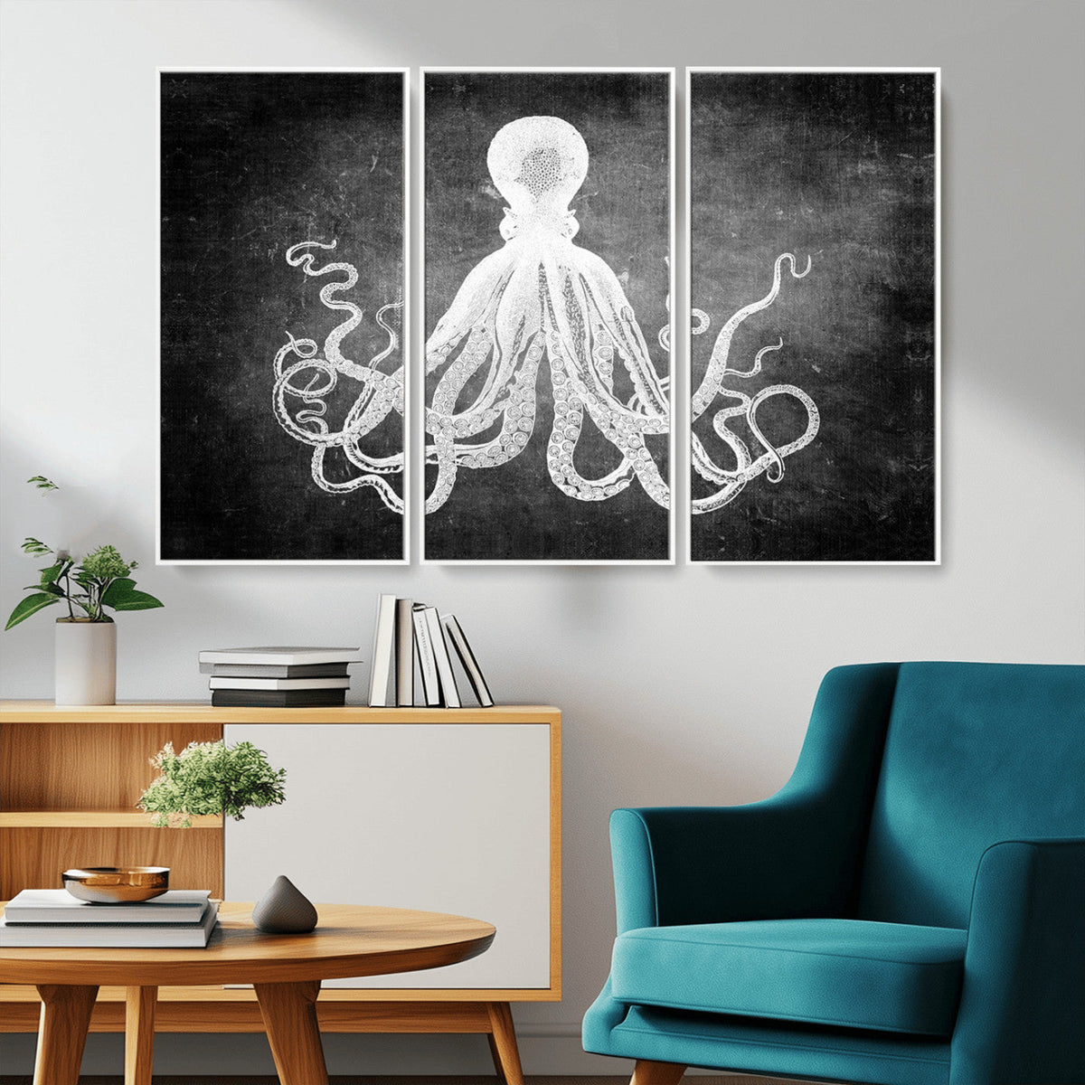 Black White Octopus Wall Art Canvas Print