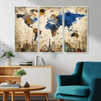 World Map Canvas Print | Vintage Blue and Gold World Map Wall Art
