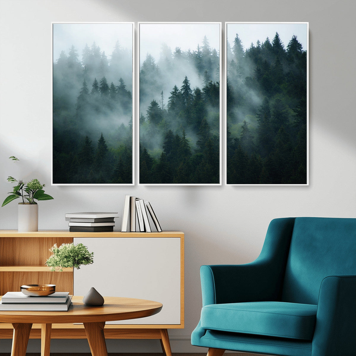 Misty Forest Wall Art | Serene Green Landscape Canvas Print