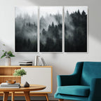 Foggy Forest Wall Art Canvas Print | 3 Panel Large Misty Landscape
