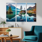 Crystal Clear Lake Wall Art | Mountains Wall Art Canvas | 3 Panel Landscape