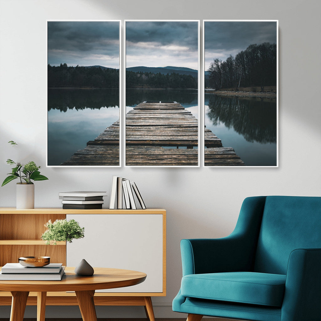 Wooden Bridge Near Lake Wall Art Canvas Print