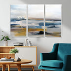 Abstract Landscape Wall Art Canvas | 3 Panel Modern Blue, Gold and White Canvas Art