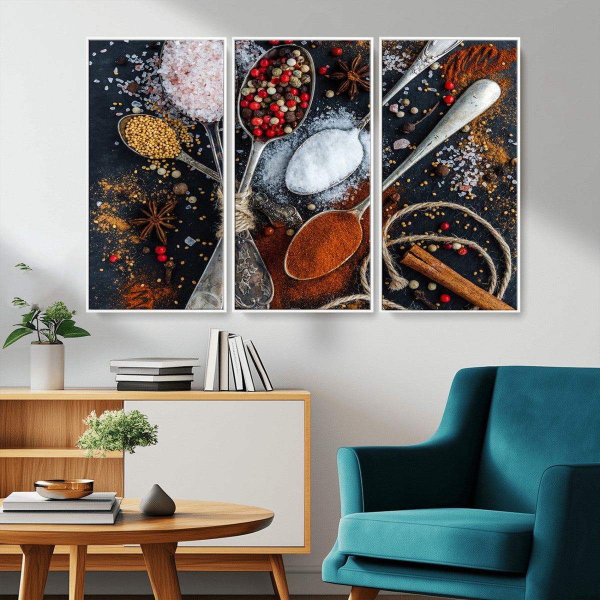 Spices and Seasonings Canvas Wall Art | Colorful Triptych Kitchen Decor