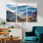 Misty Mountain Sunrise Triptych Canvas Print | Autumn Landscape Wall Art