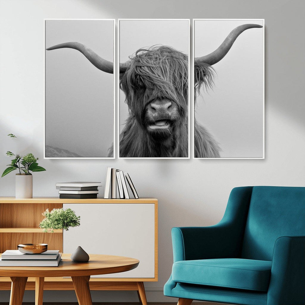 Texas Cow Wall Art Canvas, Texas Longhorn Cattle Canvas Print