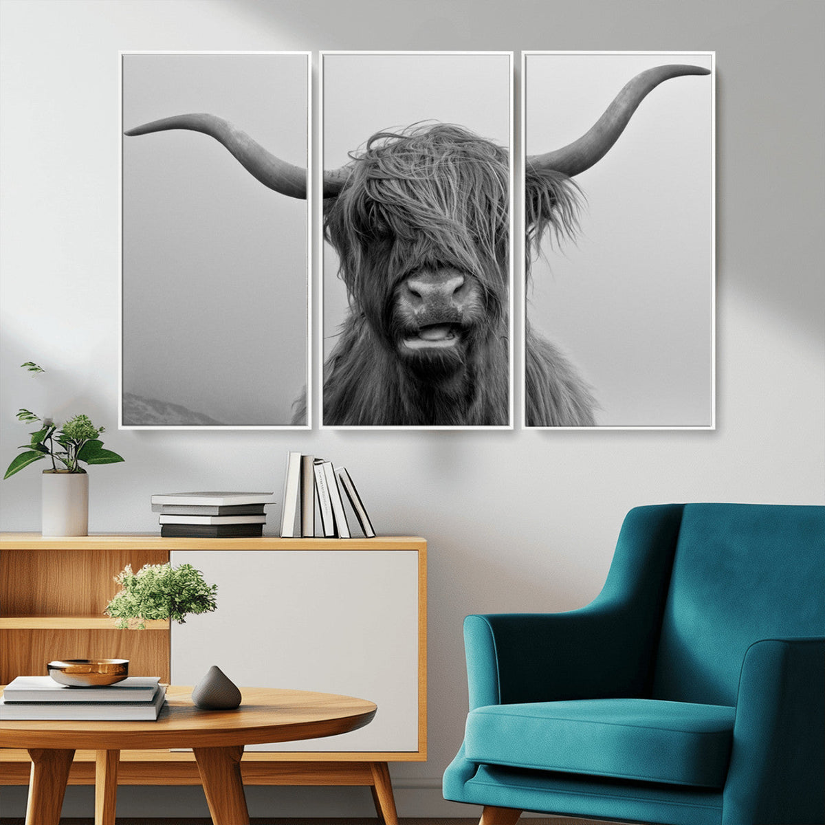 Texas Cow Wall Art Canvas, Texas Longhorn Cattle Canvas Print