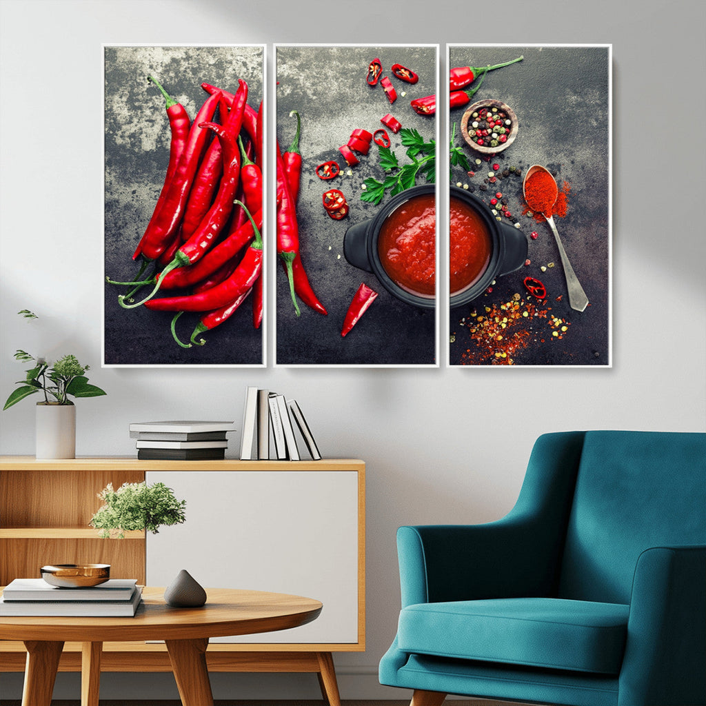 Red Chili Peppers Wall Art Kitchen Artwork Canvas Print