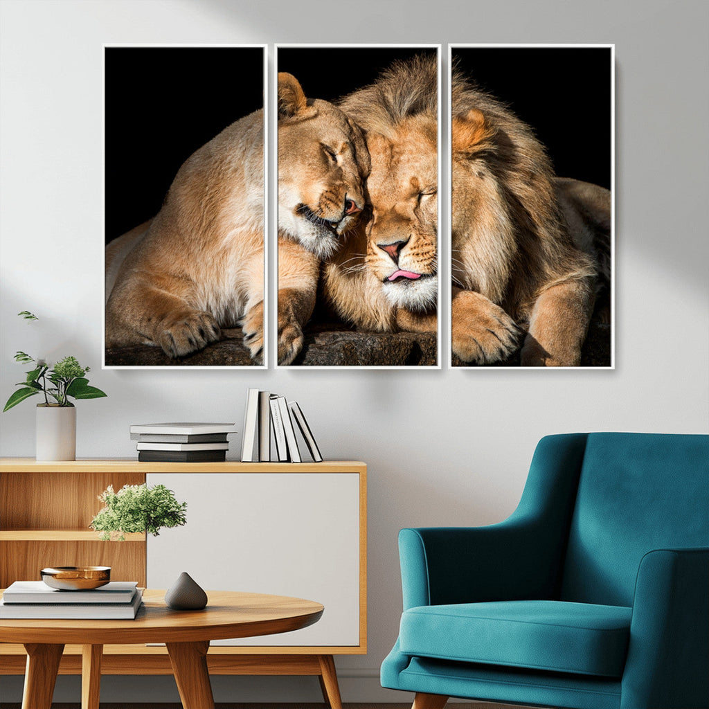 Lion and Lioness Wall Art Canvas Print | African Wildlife Animal Art