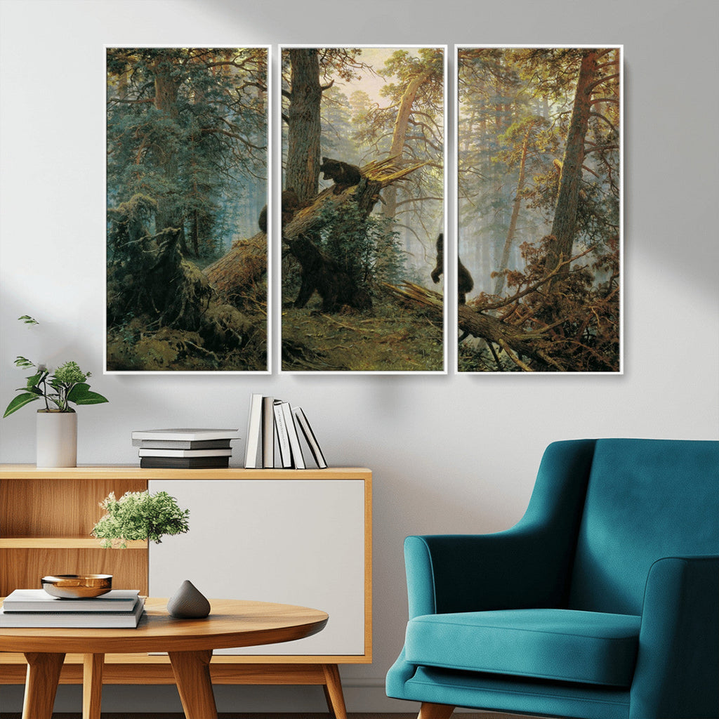 Baby Bears in Forest Wall Art Canvas Print