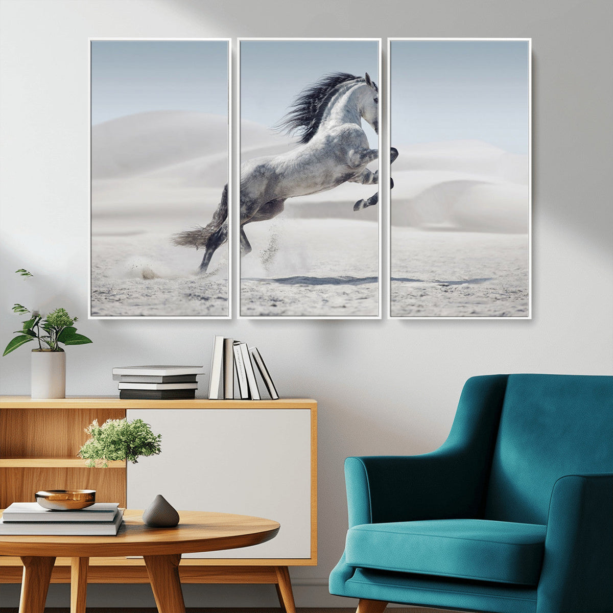 Prancing Horse Desert Large Wall Art Canvas Print, Majestic Horse Animal Artwork
