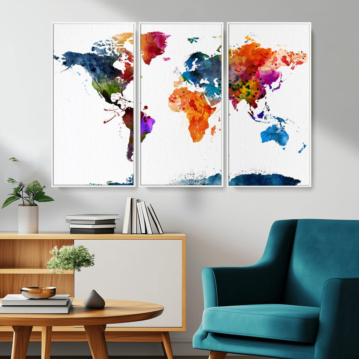 Bold Colorful World Map Canvas Print | Detailed Map of the World Wall Art