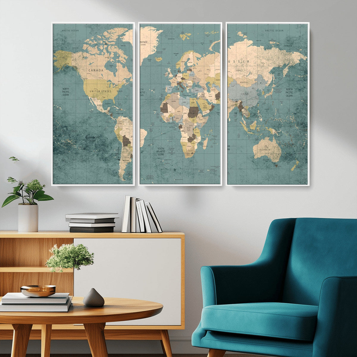 Classic World Map Canvas Print | Framed Vintage Map Wall Art