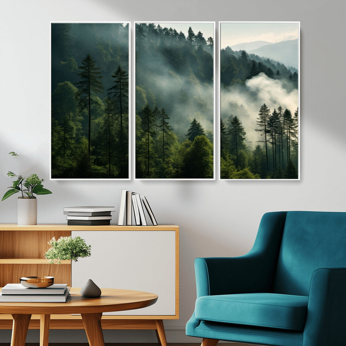Misty Forest Wall Art Premium Canvas Print, Foggy and Serene Atmosphere