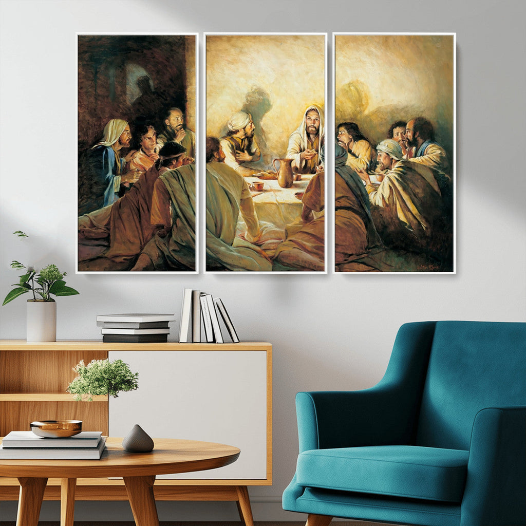 Last Supper Wall Art, Framed Jesus Canvas Print, Modern Biblical Religious Decor