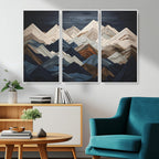 Rustic Mountain Landscape Wall Art Canvas Print, Framed 3D Wooden Effect Mountain Art