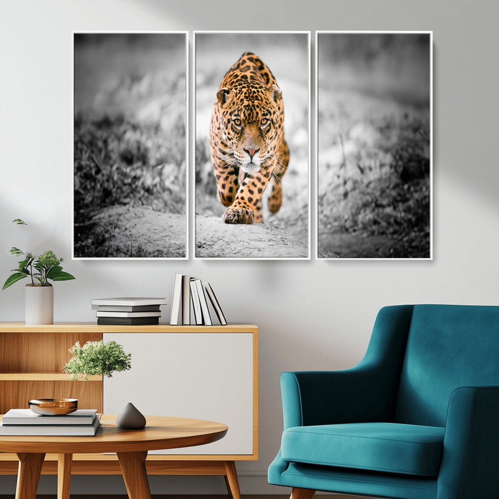 Jaguar Wall Art Canvas Print, Majestic Big Cat in Focused Pursuit