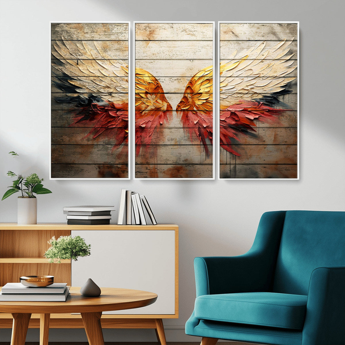 Abstract Angel Wings Canvas Wall Art, Modern Angelic Wings Decor, Framed and Ready to Hang