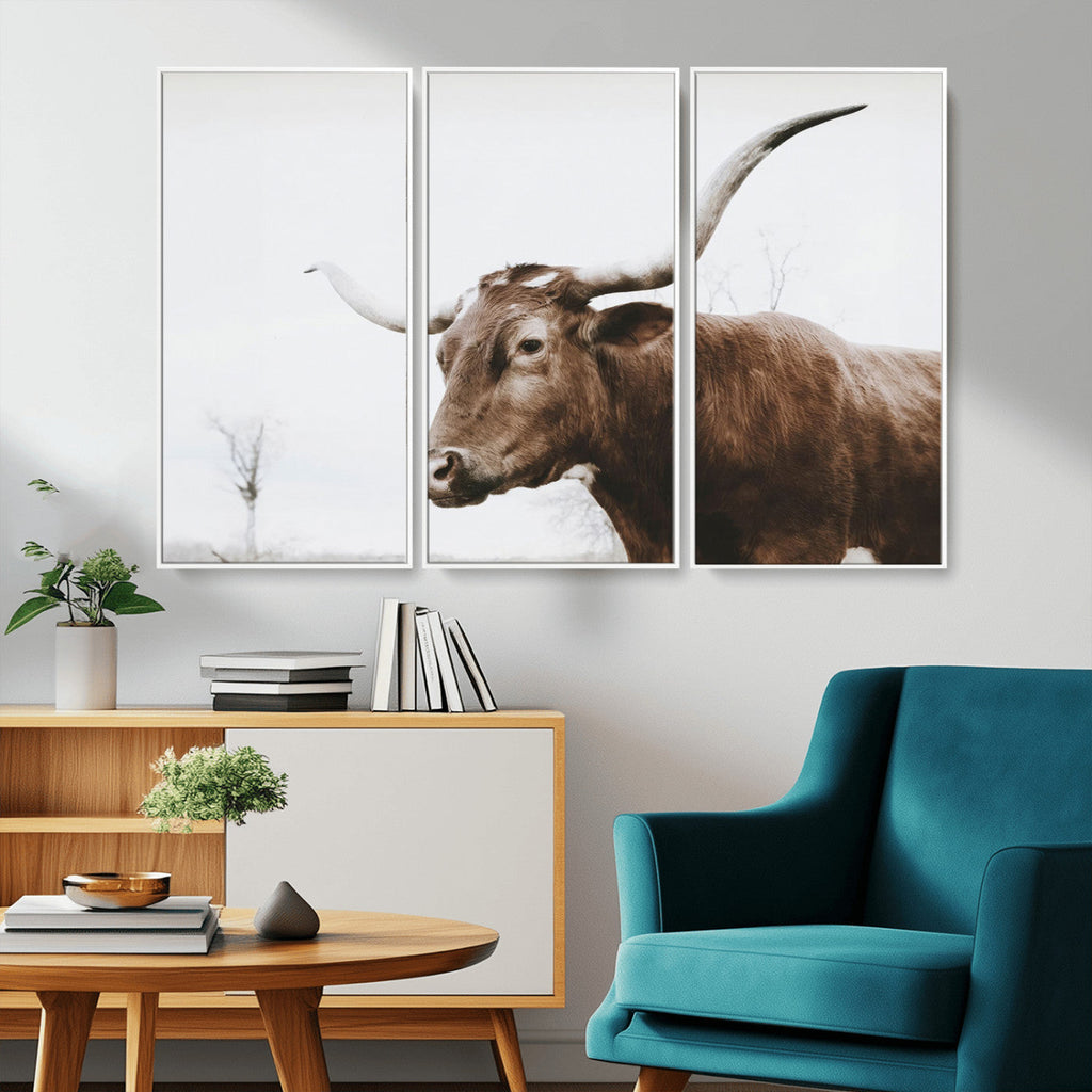 Rustic Bull Wall Art Canvas Print, Modern Longhorn Farmhouse Animal Decor