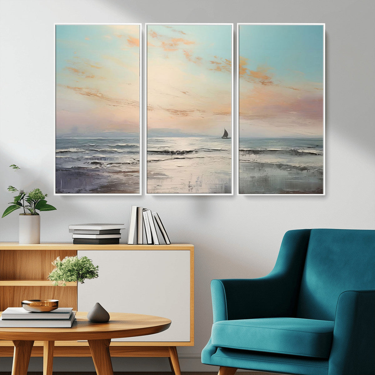 Abstract Ocean Wall Art, Boat Wall Art Canvas Print