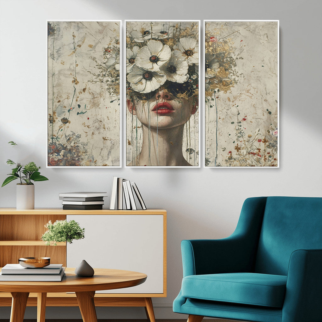 Abstract Floral Women Pastel Wall Art Canvas Print