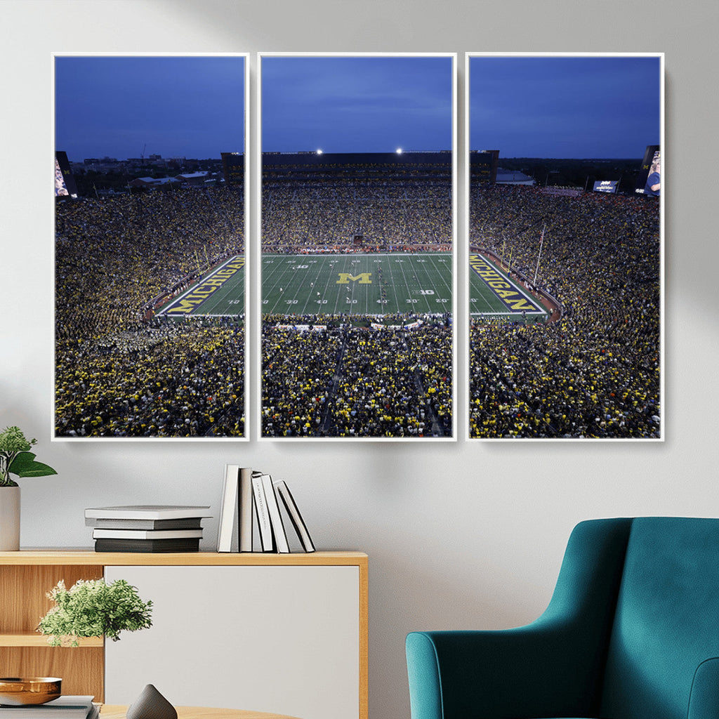 University of Michigan Wolverines Football Team Print, Ann Arbor, Home Bar Wall Decor