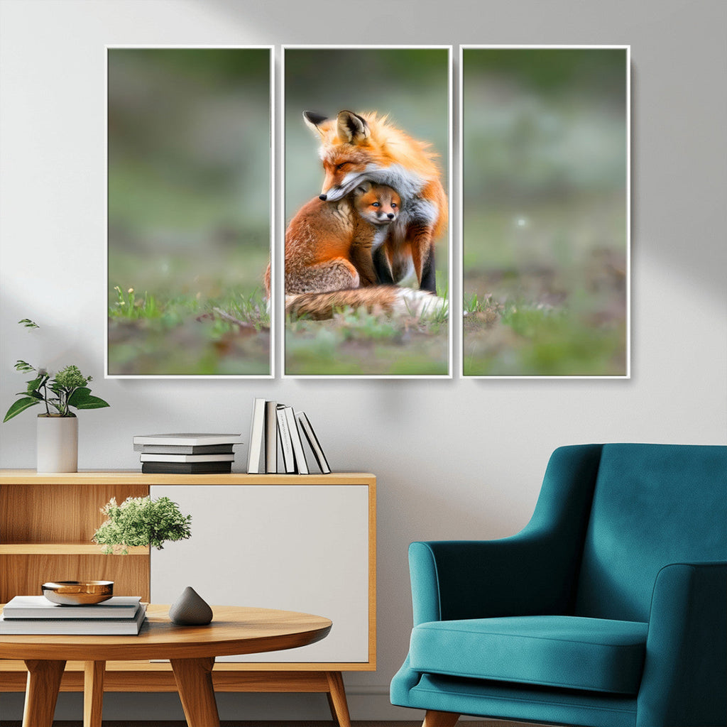 Heartwarming Fox and Baby Cub Wall Art | Canvas Print of Foxes in Nature
