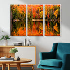 Forest Reflection Art | Autumn Forest Reflection Wall Art | Triptych Canvas Print