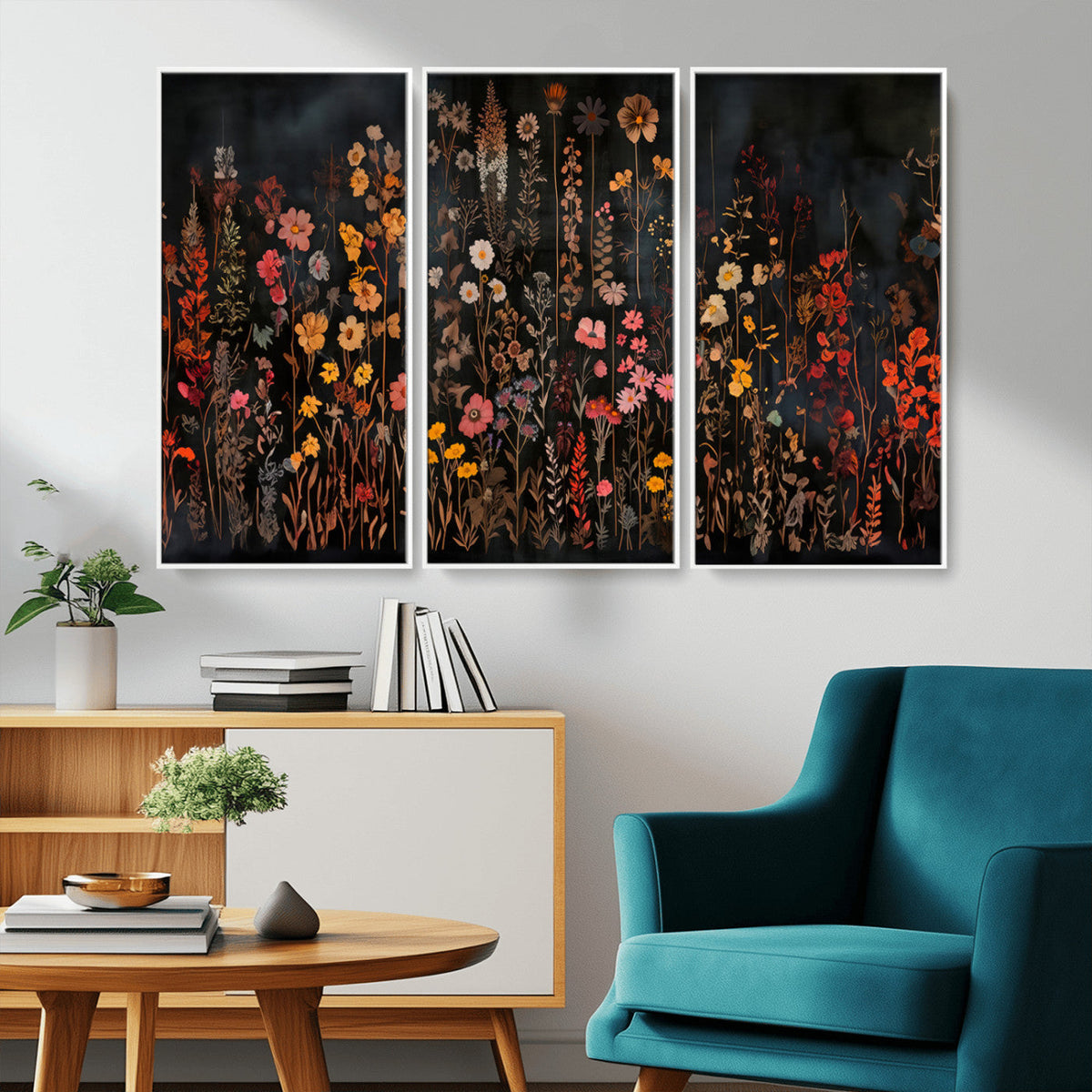 Large Floral Painting Print Illustration Flowers Canvas Wall Art