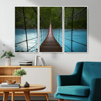 Suspension Bridge Over River Canvas Art | 3-Panel Nature Wall Art