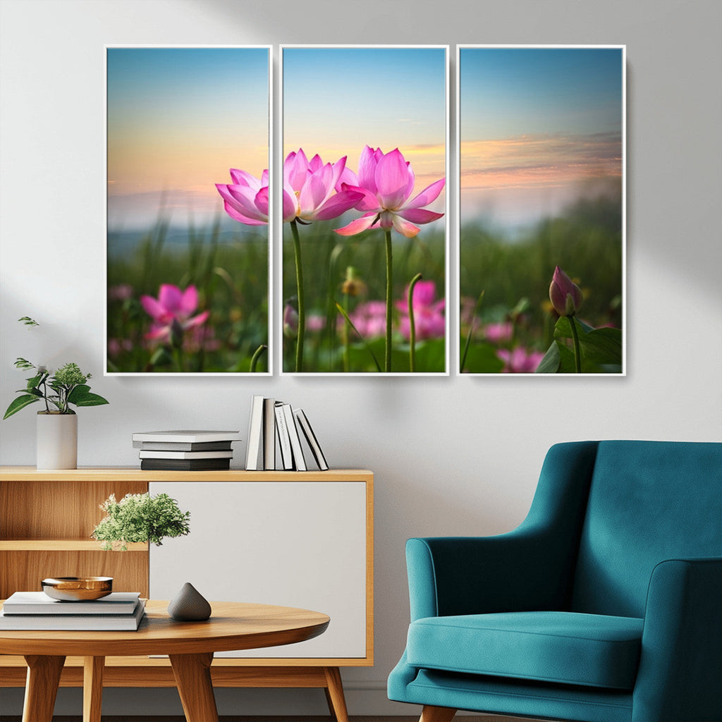 Pink Flower on the Mountain Canvas Print, Framed Pink Flower Canvas Wall Art