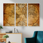 Vintage World Map Canvas Print | Antique Push Pin Travel Map