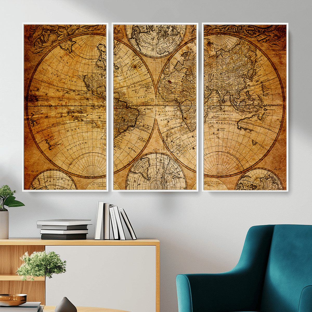 Vintage World Map Canvas Print | Antique Push Pin Travel Map