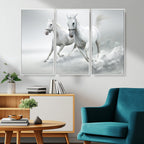 Large Wall Art Canvas Print, Beautiful Running White Horses