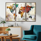 Watercolor World Map Canvas Print | Framed Travel Map Wall Art for Couples