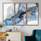 Blue Abstract Canvas Wall Art Print | Fluid Marble Effect Abstract Art