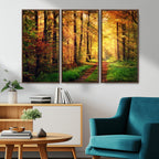 Sunlight Through Trees Wall Art Canvas Print | Autumn Forest Wall Art