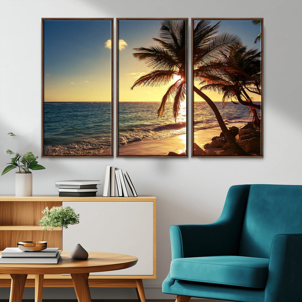 Sunset Palm Trees Wall Art Canvas Print