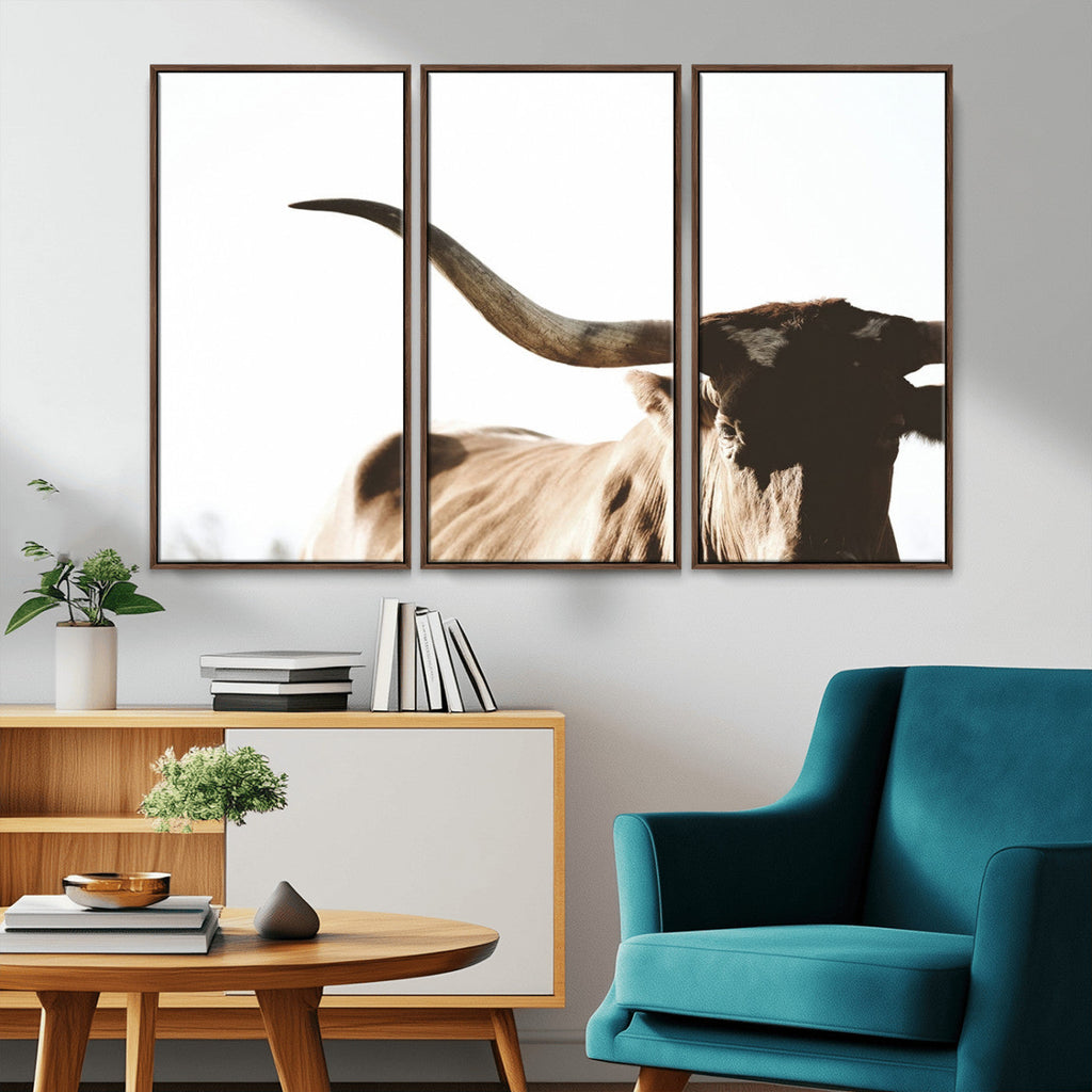 Texas Longhorn Wall Art Canvas Print, 3-Panel