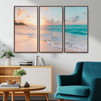 Beach Sunrise Wall Art, Coastal Seascape Canvas Print, Ocean Wave Wall Decor