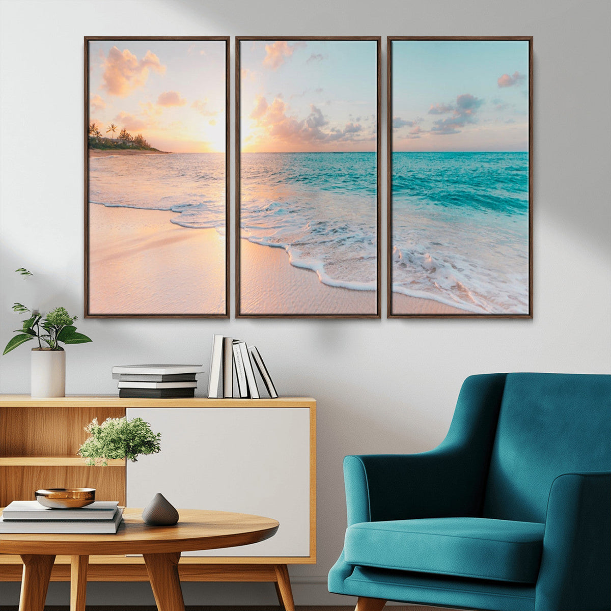 Beach Sunrise Wall Art, Coastal Seascape Canvas Print, Ocean Wave Wall Decor