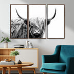 Black White Scottish Highland Cow Cattle Art Print Farmhouse Decor