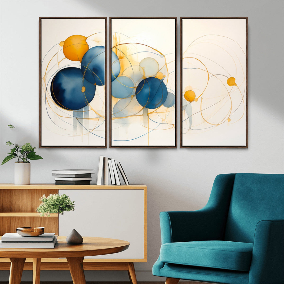 Geometric Blue Orange Abstract Wall Art Canvas, Geometric Blue Orange Canvas Print