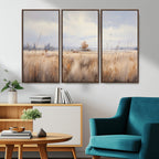 Golden Fields Wall Art Print Canvas | Serene Minimalist Landscape for Farmhouse Decor