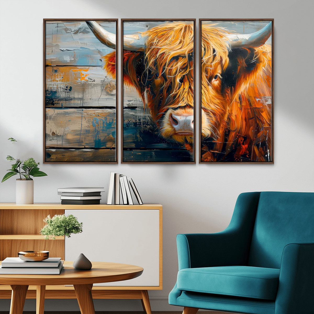 Highland Cow Abstract Canvas Wall Art, Bold Farmhouse Decor