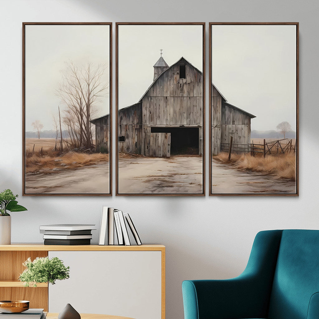 Farmhouse Rustic Barn Wall Art Canvas Print, Framed and Ready to Hang