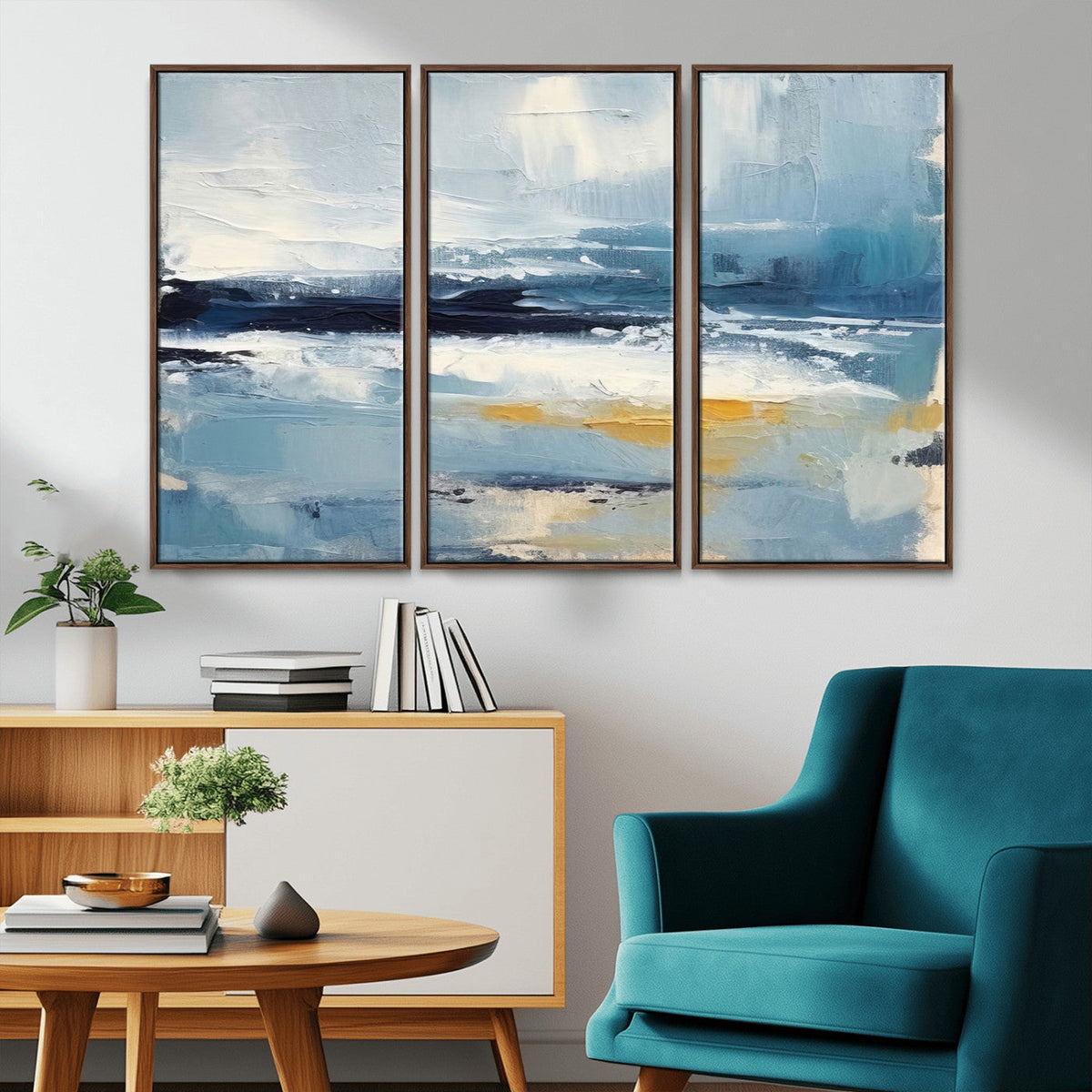 Abstract Ocean Canvas Wall Art - Coastal Blue and Gold