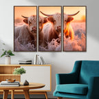 Highland Cows at Sunrise Wall Art Canvas Set