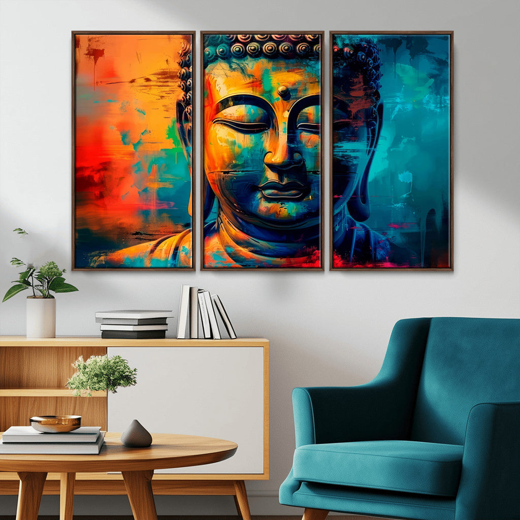 Colorful Buddha Wall Art | Framed Abstract Portrait Canvas